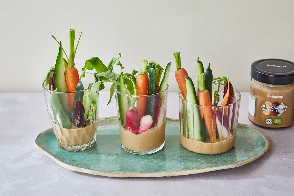 Vegetable Snack Pots with Nut Butter Dip